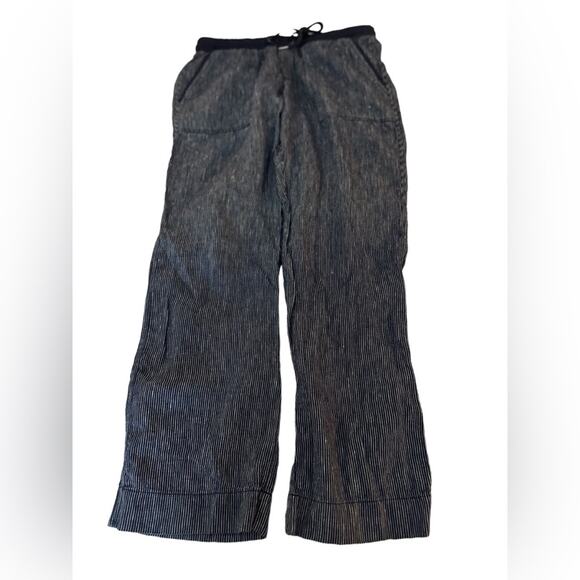 Athleta Blue Striped Bali Linen Crop High Waisted Wide-Leg Pants, size 6 - Picture 1 of 8